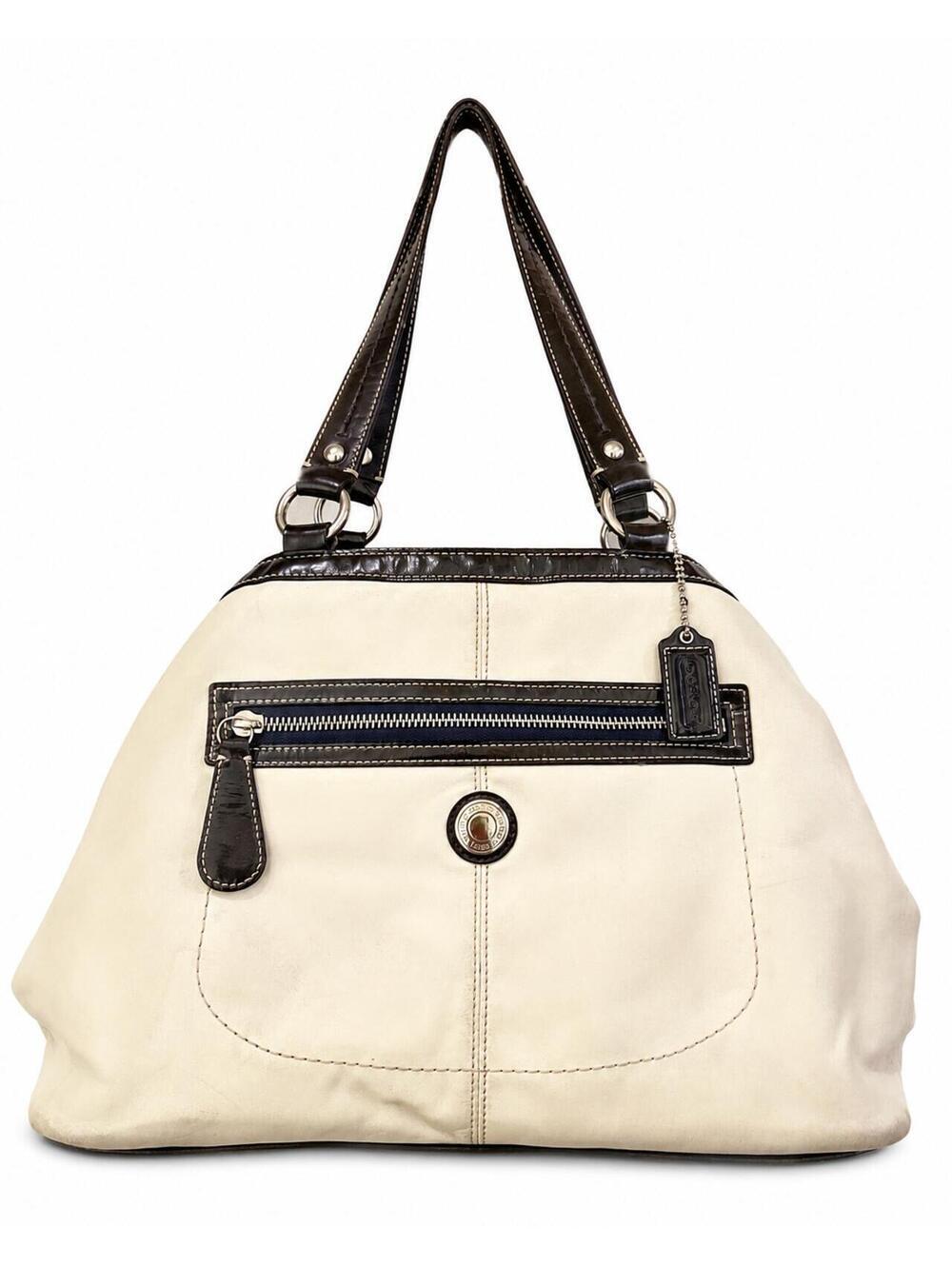 COACH Vintage Laura Leather Spectator Carryall Handbag Ivory & Navy F14866